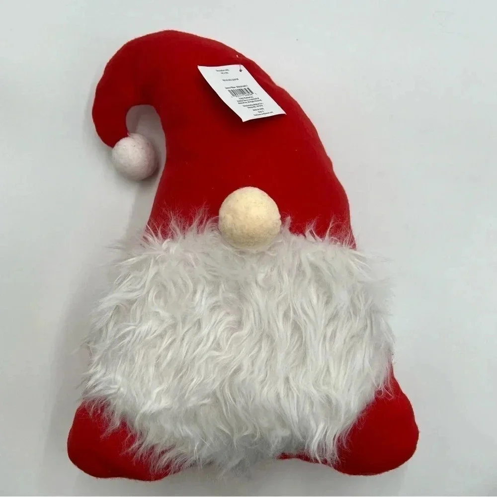 SANTA GNOME Shaped Christmas Decorative‎ Holiday Time Pillow Red 14” NWT